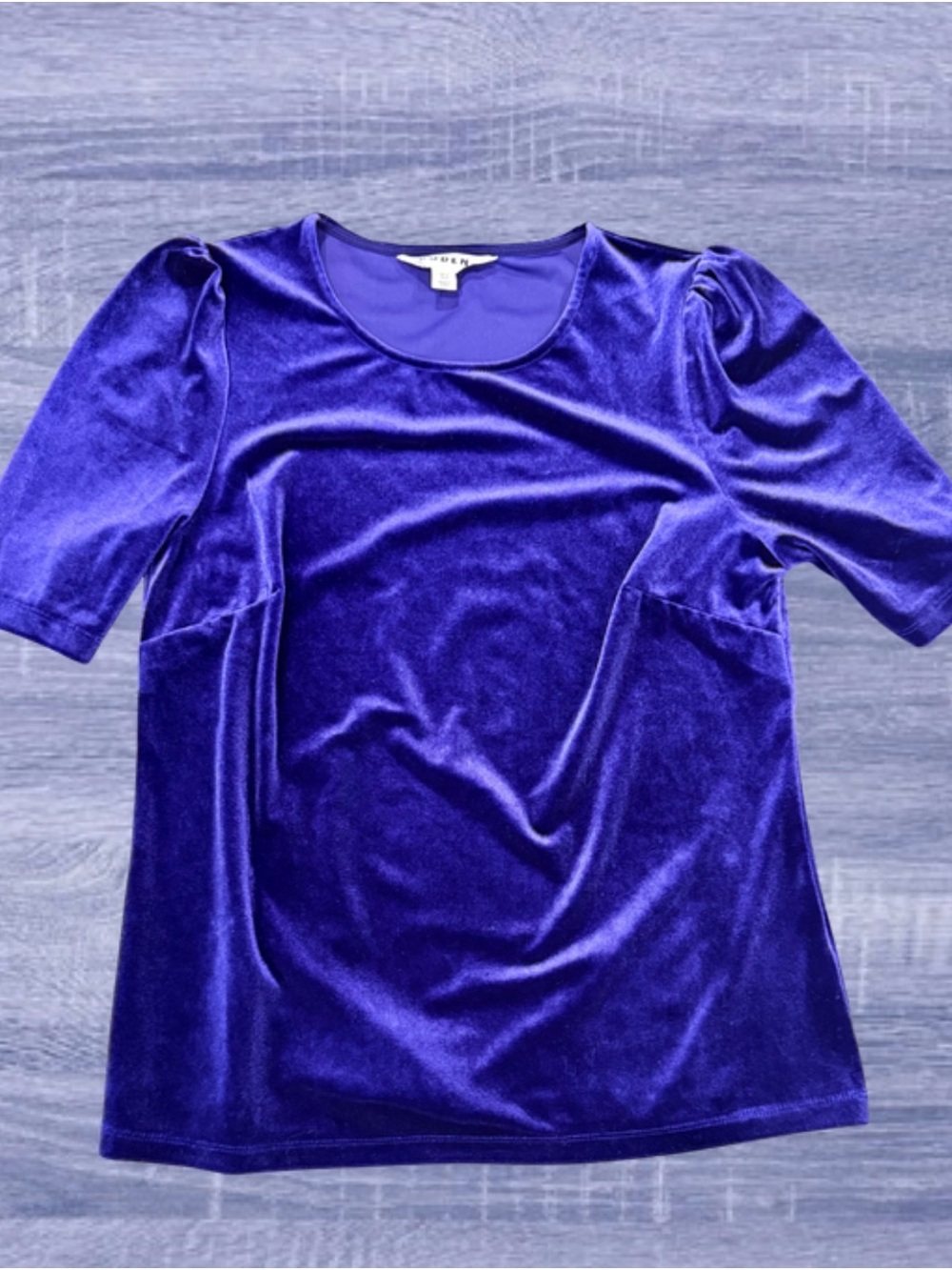 Boden Purple Velvet Puff Sleeve Top Jewel Tone Stretch Blouse